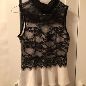 Black And White Lace Peplum Tank Top